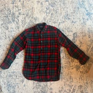 VTG Pendleton Board Shirt Mens Medium Green Red Yellow Plaid Wool Loop Collar